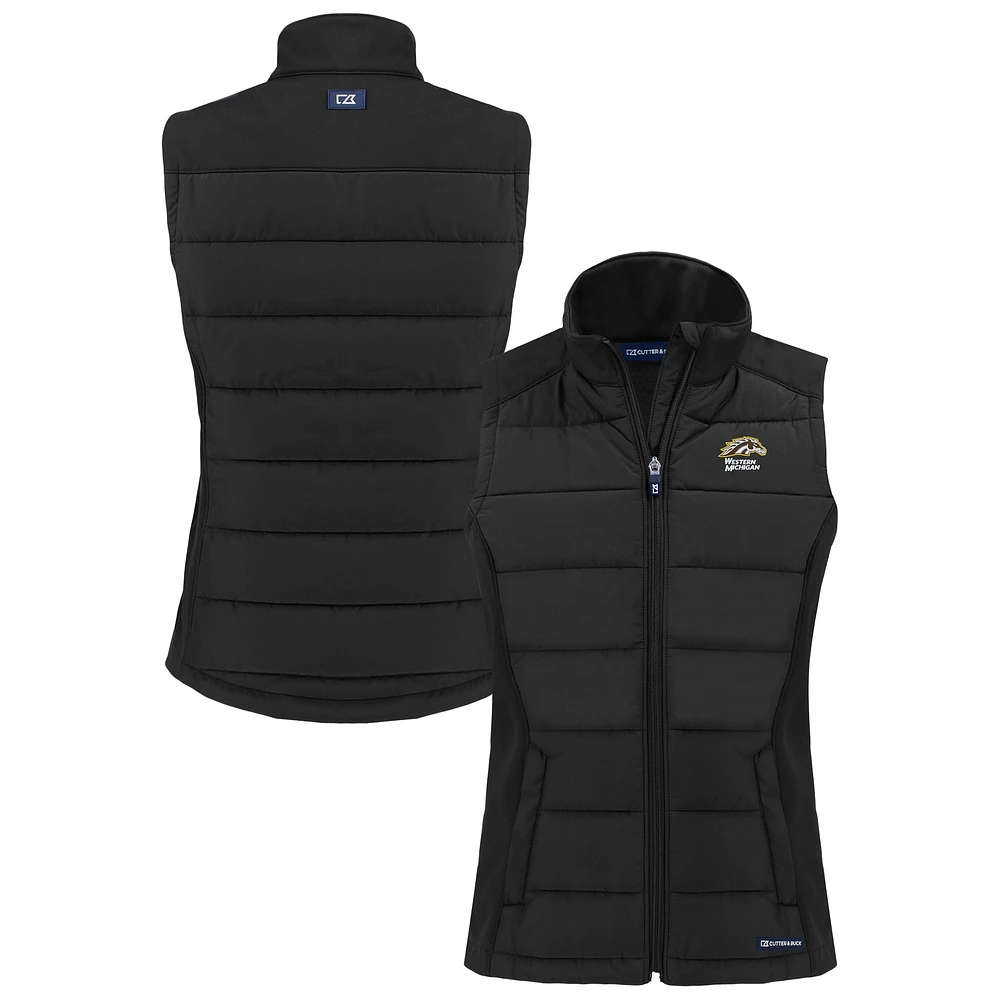 Women's Cutter & Buck Black Western Michigan Broncos Evoke Hybrid Eco Softshell Recycled Full-Zip Vest
