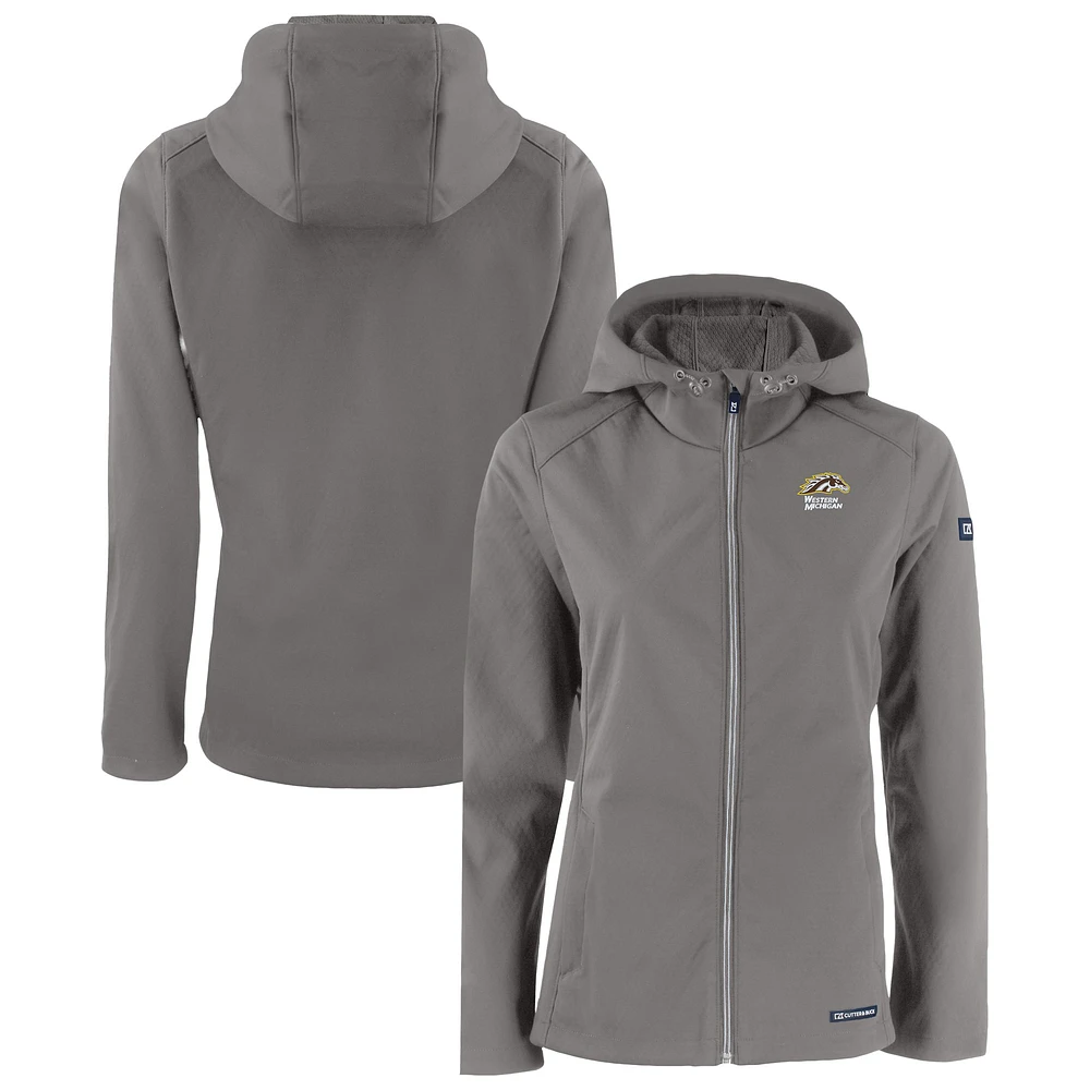 Women's Cutter & Buck Gray Western Michigan Broncos Evoke Eco Softshell Recycled Full-Zip Hooded Jacket