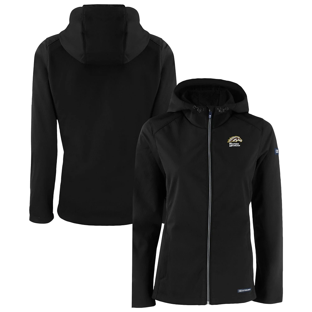 Women's Cutter & Buck Black Western Michigan Broncos Evoke Eco Softshell Recycled Full-Zip Hooded Jacket
