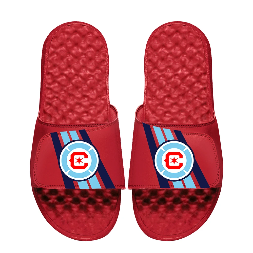 Youth ISlide Red Chicago Fire Vertical Stripes Slide Sandals