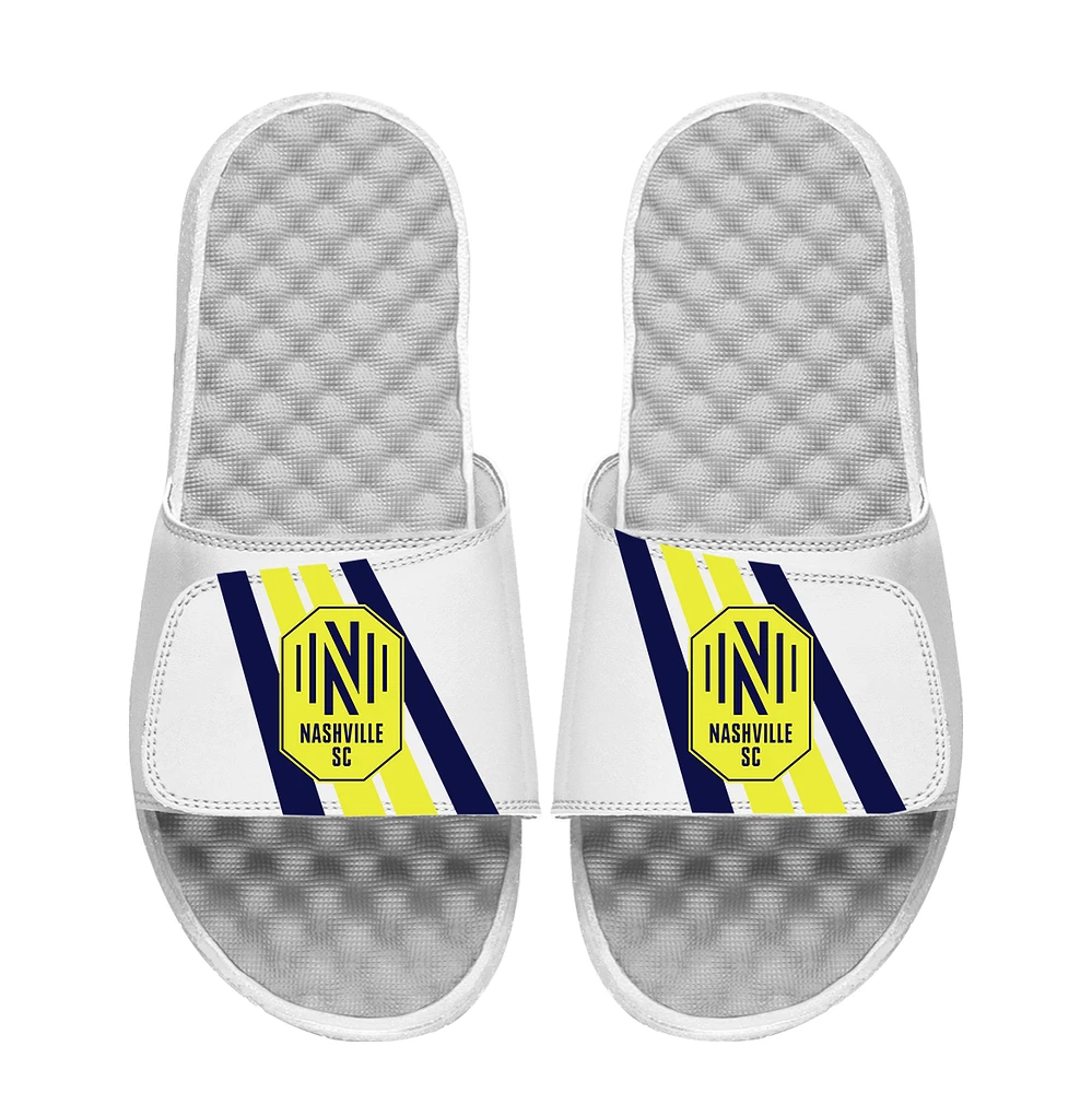 Youth ISlide White Nashville SC Vertical Stripes Slide Sandals