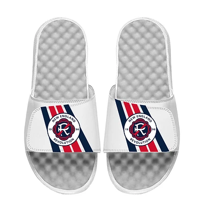 Youth ISlide White New England Revolution Vertical Stripes Slide Sandals