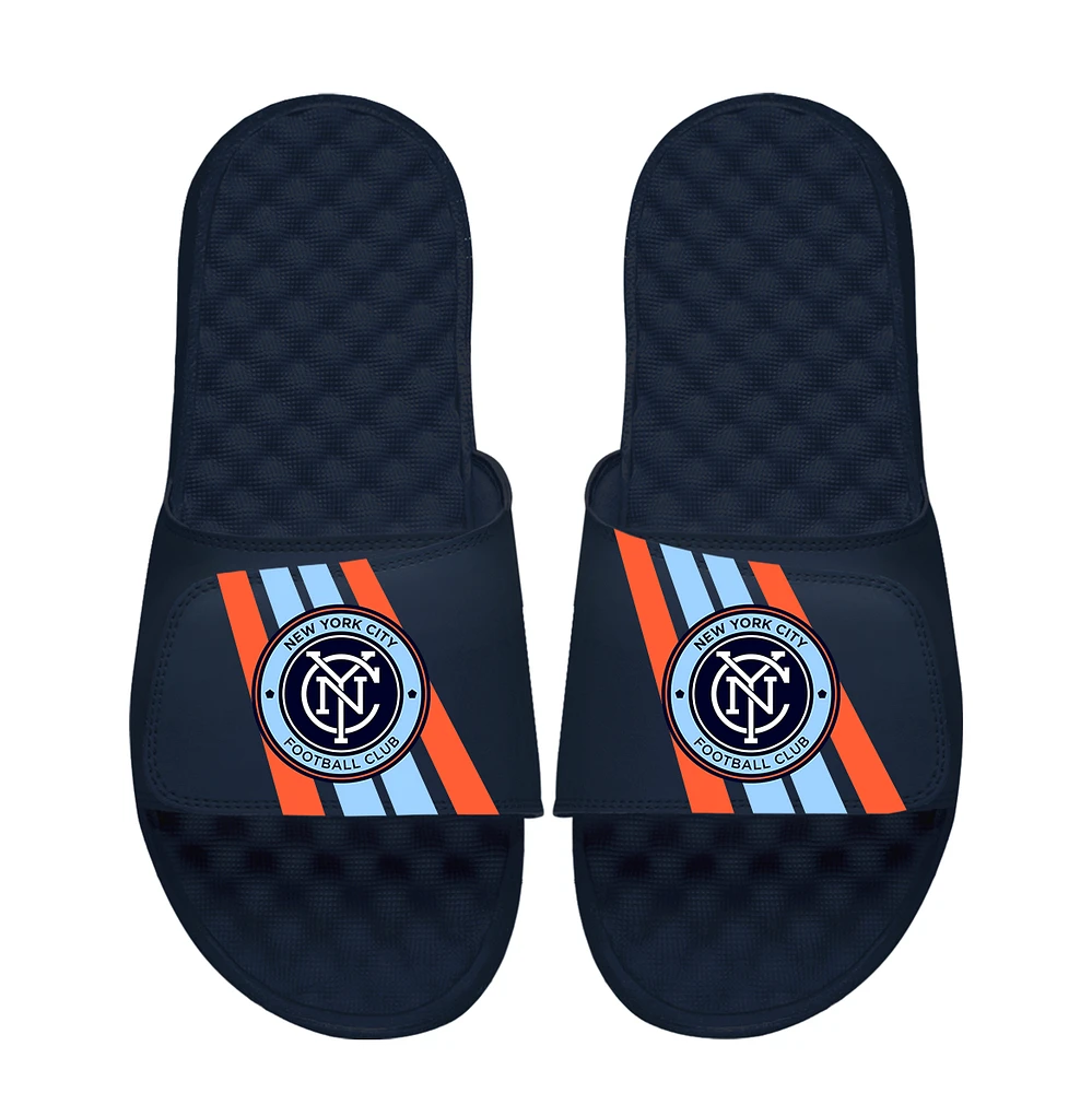 Youth ISlide Navy New York City FC Vertical Stripes Slide Sandals