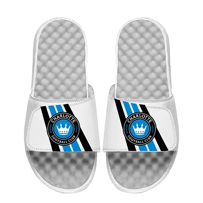 Youth ISlide White Charlotte FC Vertical Stripes Slide Sandals