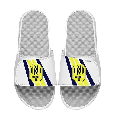 Men's ISlide White Nashville SC Vertical Stripes Slide Sandals