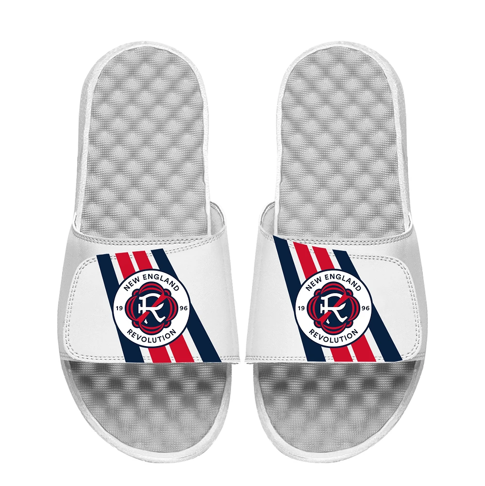 Men's ISlide White New England Revolution Vertical Stripes Slide Sandals