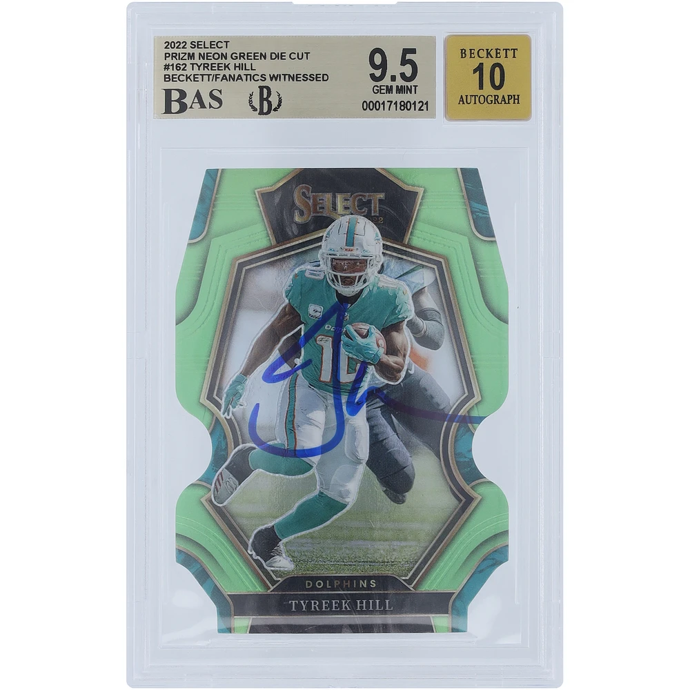 Tyreek Hill Miami Dolphins Autographed 2022 Panini Select Neon Green Die Cut #162 #/299 Beckett Fanatics Witnessed Authenticated 9.5/10 Card