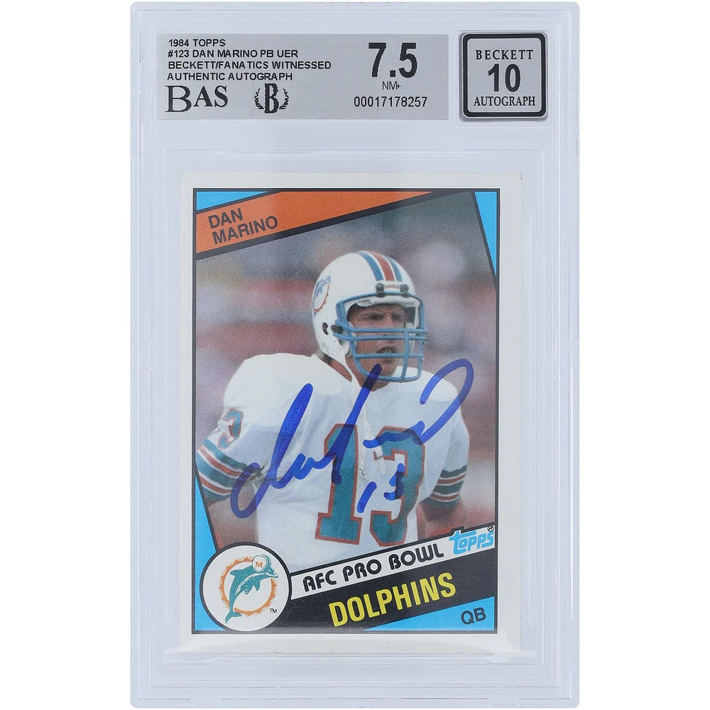 Dan Marino Miami Dolphins Autographed 1984 Topps #123 Beckett Fanatics Witnessed Authenticated 10 Rookie Card