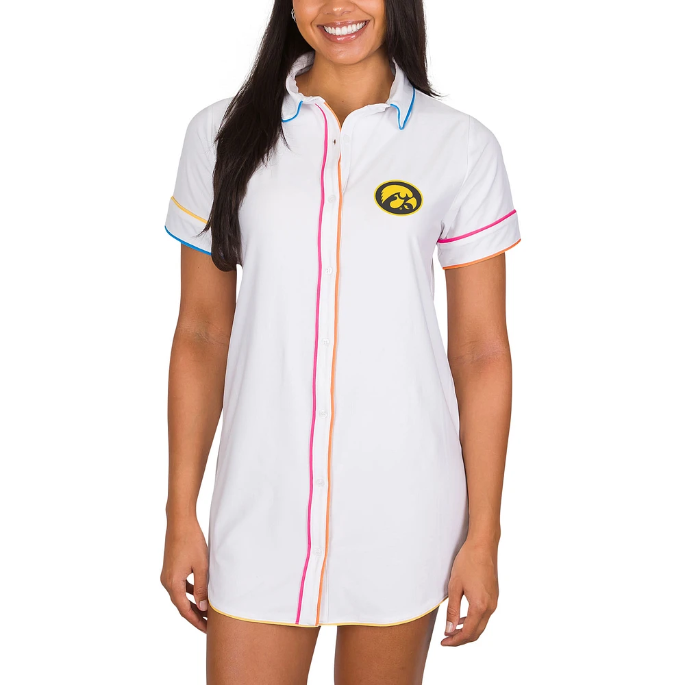 Women's Concepts Sport White Iowa Hawkeyes Flutter Knit Button-Up Nightshirt