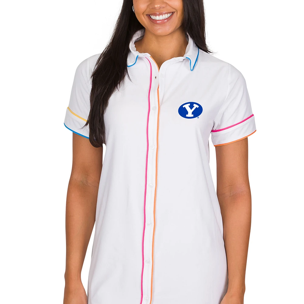 Women's Concepts Sport White BYU Cougars Flutter Knit Button-Up Nightshirt