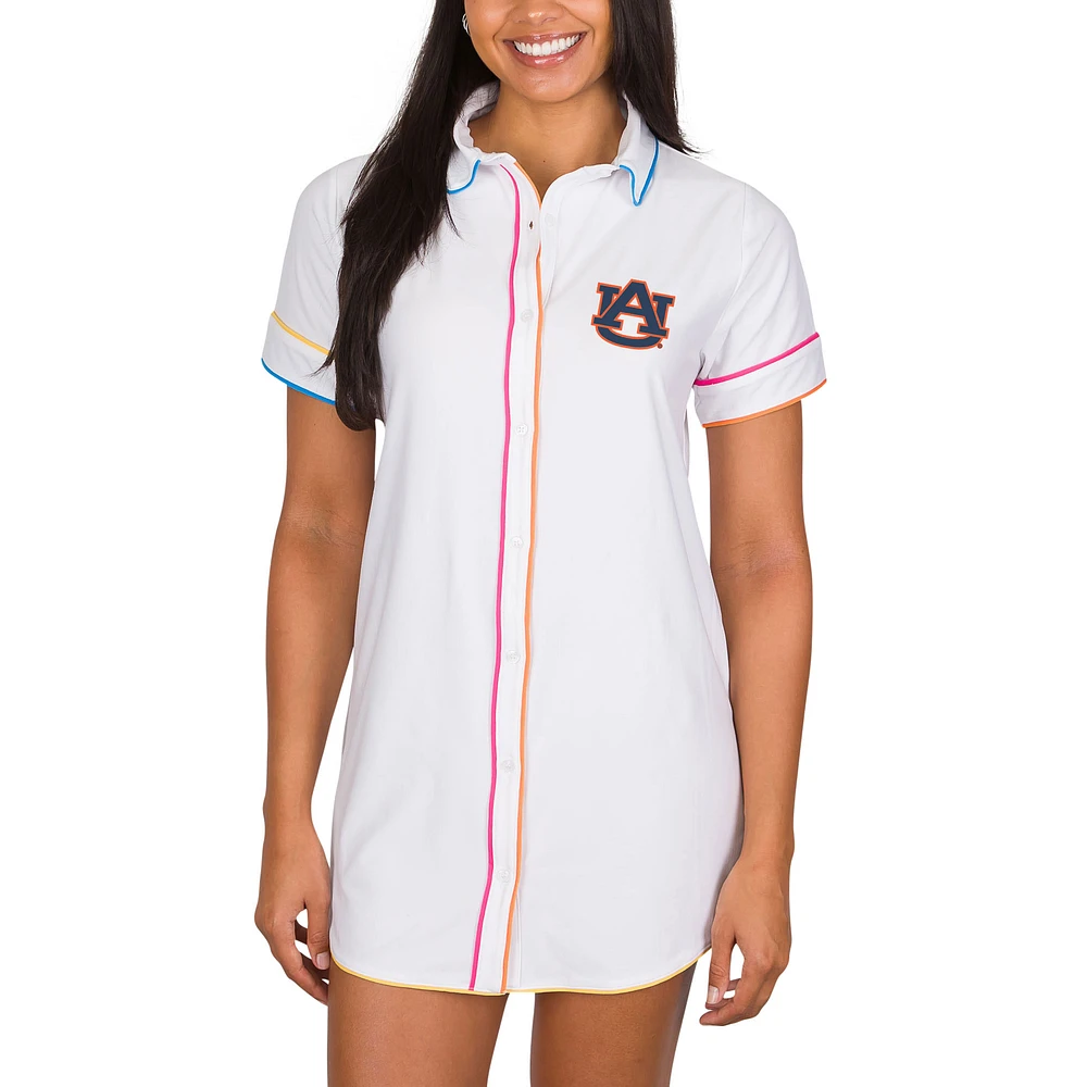 Women's Concepts Sport White Auburn Tigers Flutter Knit Button-Up Nightshirt