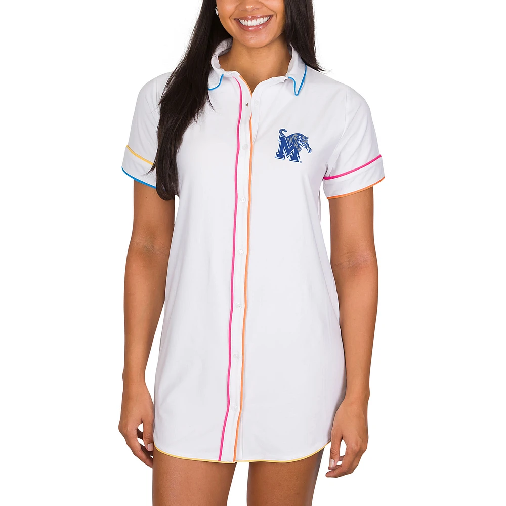 Women's Concepts Sport White Memphis Tigers Flutter Knit Button-Up Nightshirt