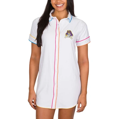 Women's Concepts Sport White ECU Pirates Flutter Knit Button-Up Nightshirt