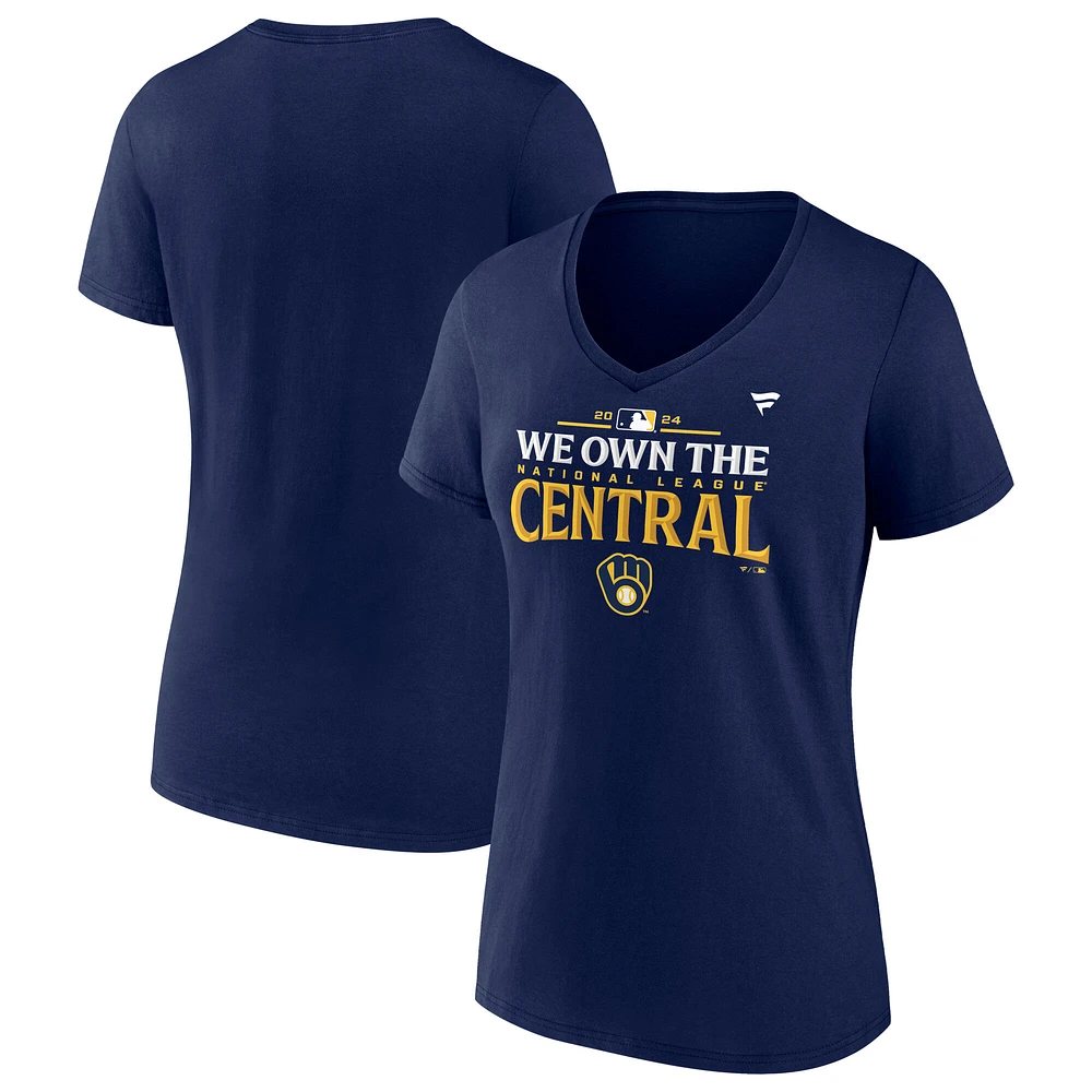 Women's Fanatics Navy Milwaukee Brewers 2024 NL Central Division Champions Locker Room V-Neck T-Shirt