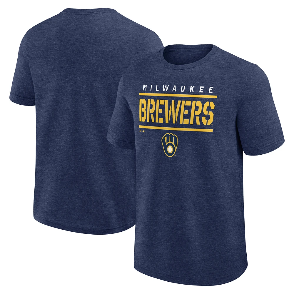 Men's Logo Athletic Heather Navy Milwaukee Brewers Top Notch T-Shirt