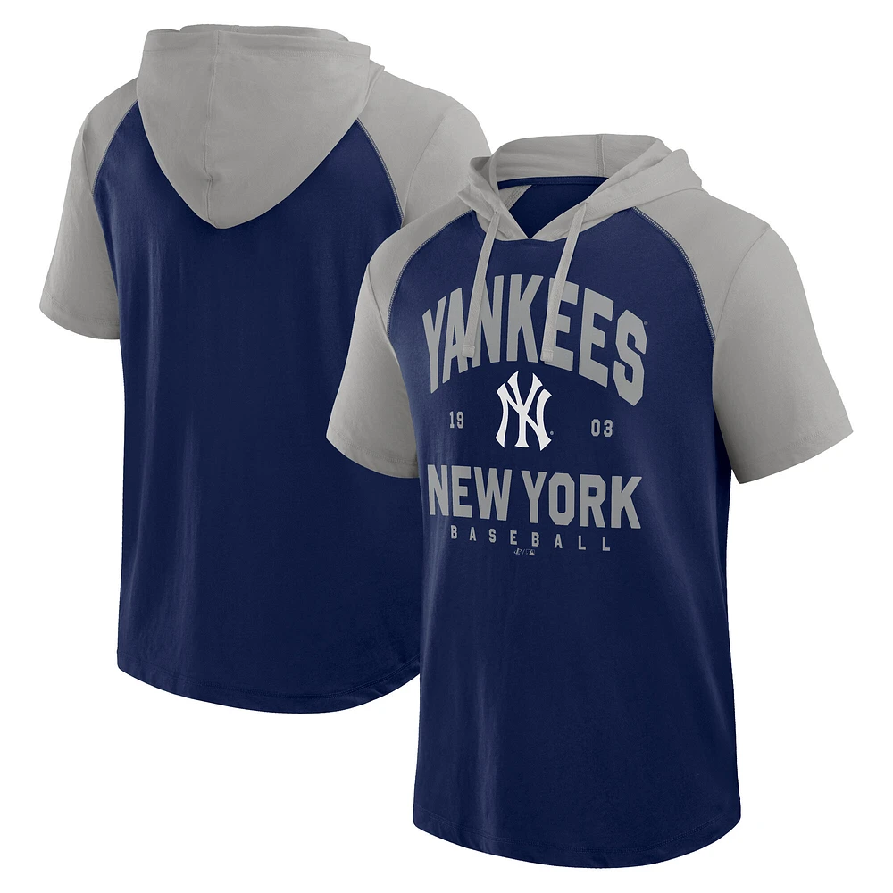 Men's Logo Athletic Navy New York Yankees Prime Raglan Short Sleeve Hoodie T-Shirt