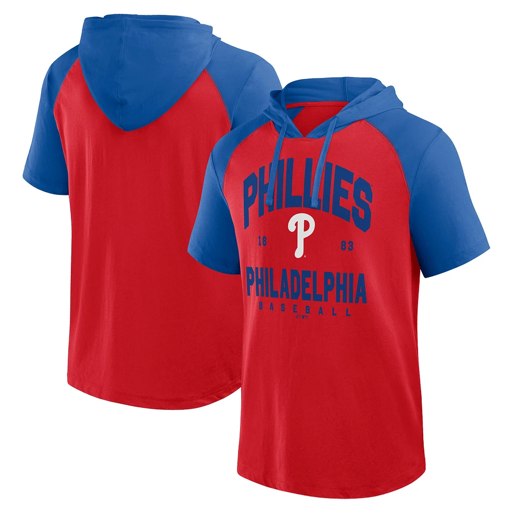Men's Logo Athletic Red Philadelphia Phillies Prime Raglan Short Sleeve Hoodie T-Shirt