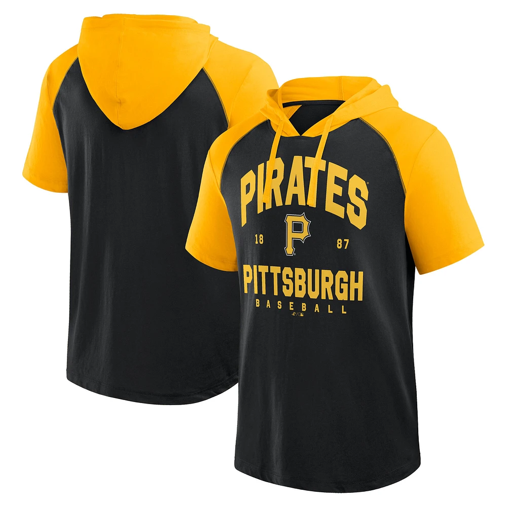 Men's Logo Athletic Black Pittsburgh Pirates Prime Raglan Short Sleeve Hoodie T-Shirt
