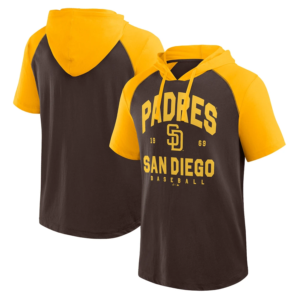 Men's Logo Athletic Brown San Diego Padres Prime Raglan Short Sleeve Hoodie T-Shirt