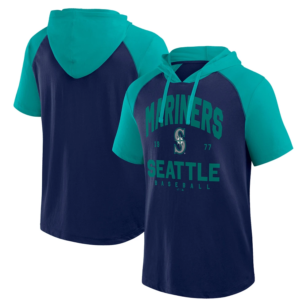 Men's Logo Athletic Navy Seattle Mariners Prime Raglan Short Sleeve Hoodie T-Shirt