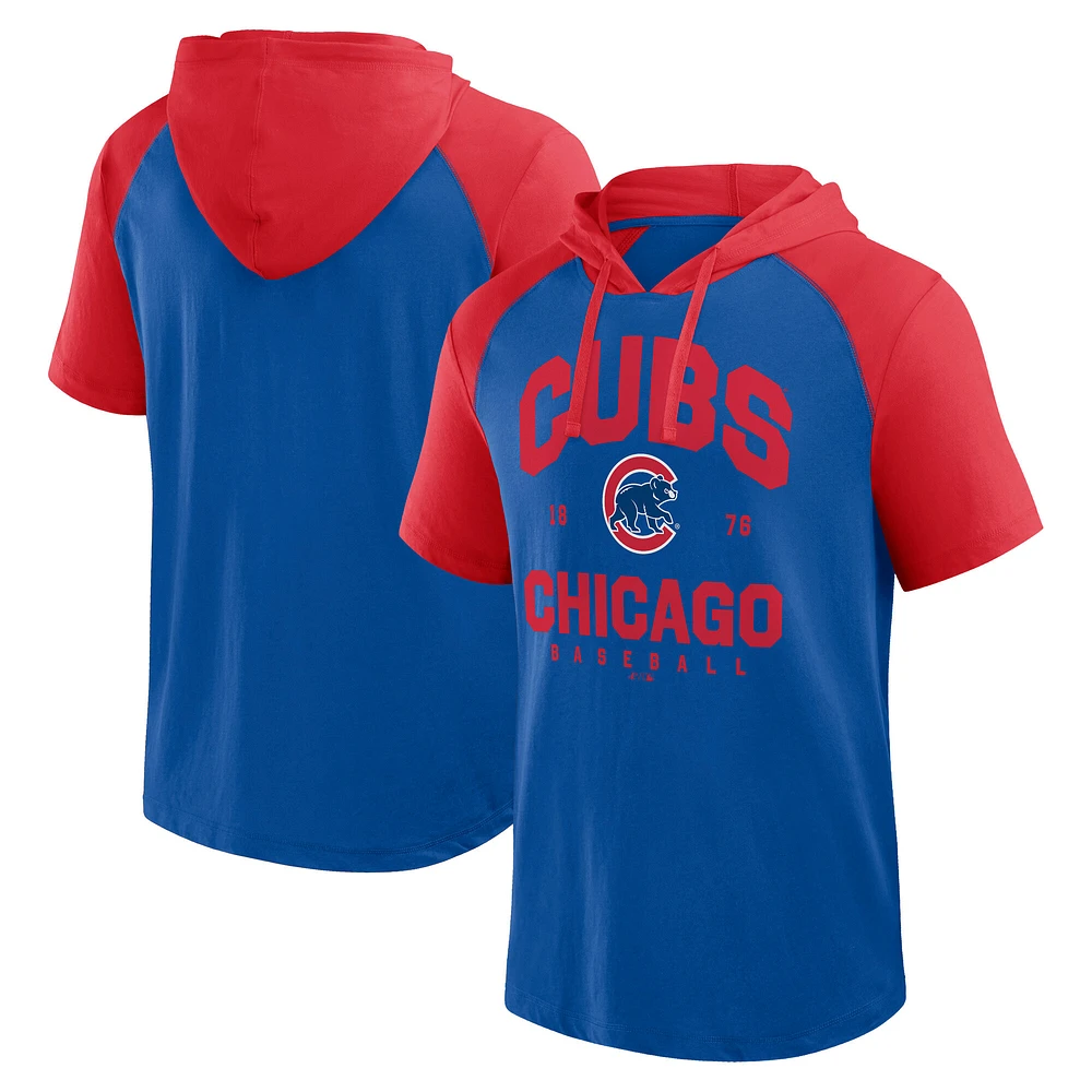 Men's Logo Athletic Royal Chicago Cubs Prime Raglan Short Sleeve Hoodie T-Shirt