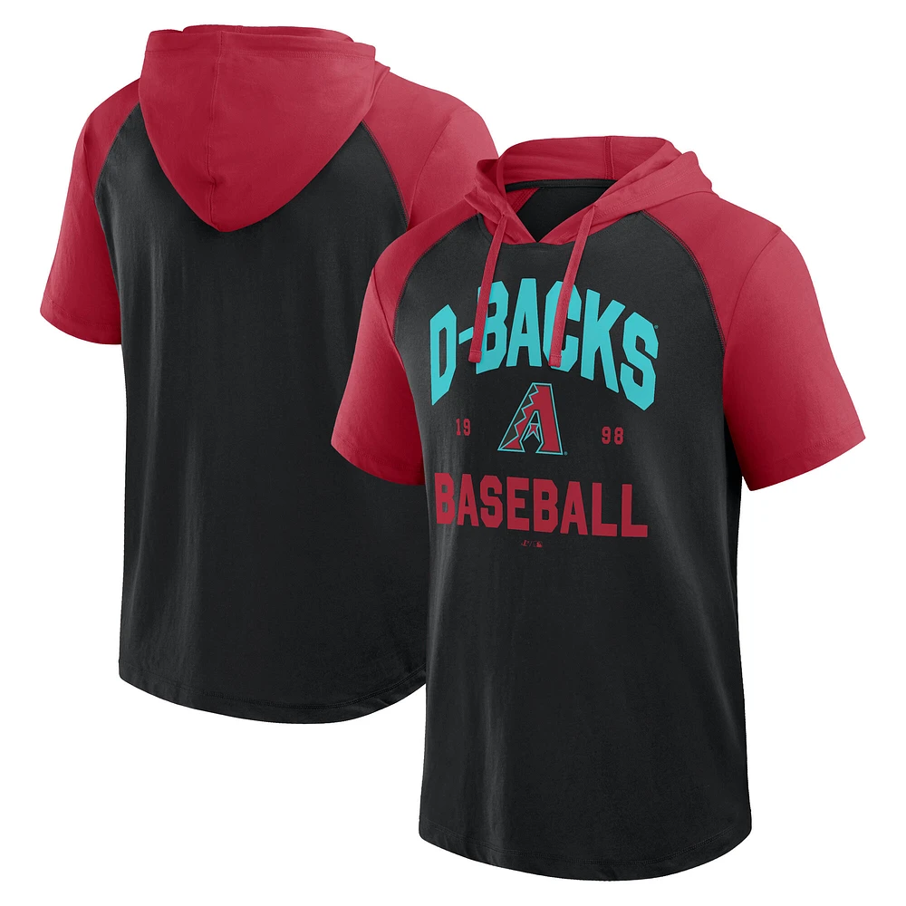Men's Logo Athletic Black Arizona Diamondbacks Prime Raglan Short Sleeve Hoodie T-Shirt