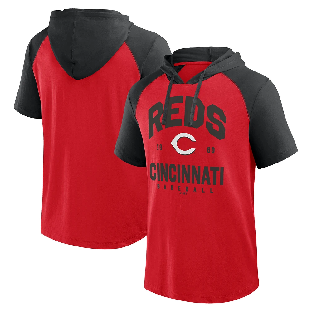 Men's Logo Athletic Red Cincinnati Reds Prime Raglan Short Sleeve Hoodie T-Shirt