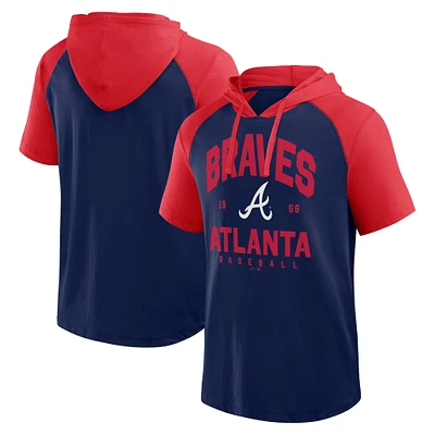 Men's Logo Athletic Navy Atlanta Braves Prime Raglan Short Sleeve Hoodie T-Shirt