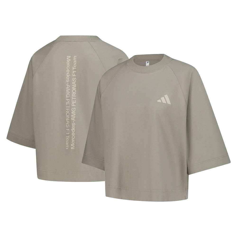 Women's adidas Olive Mercedes-AMG Petronas F1 Team Fan Wear Premium Oversized 3/4-Sleeve T-Shirt