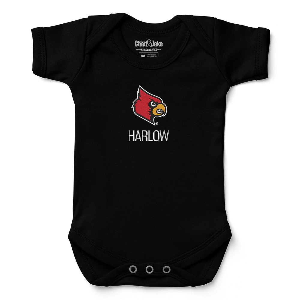 Newborn & Infant Chad Jake Black Louisville Cardinals Personalized Team Logo Bodysuit