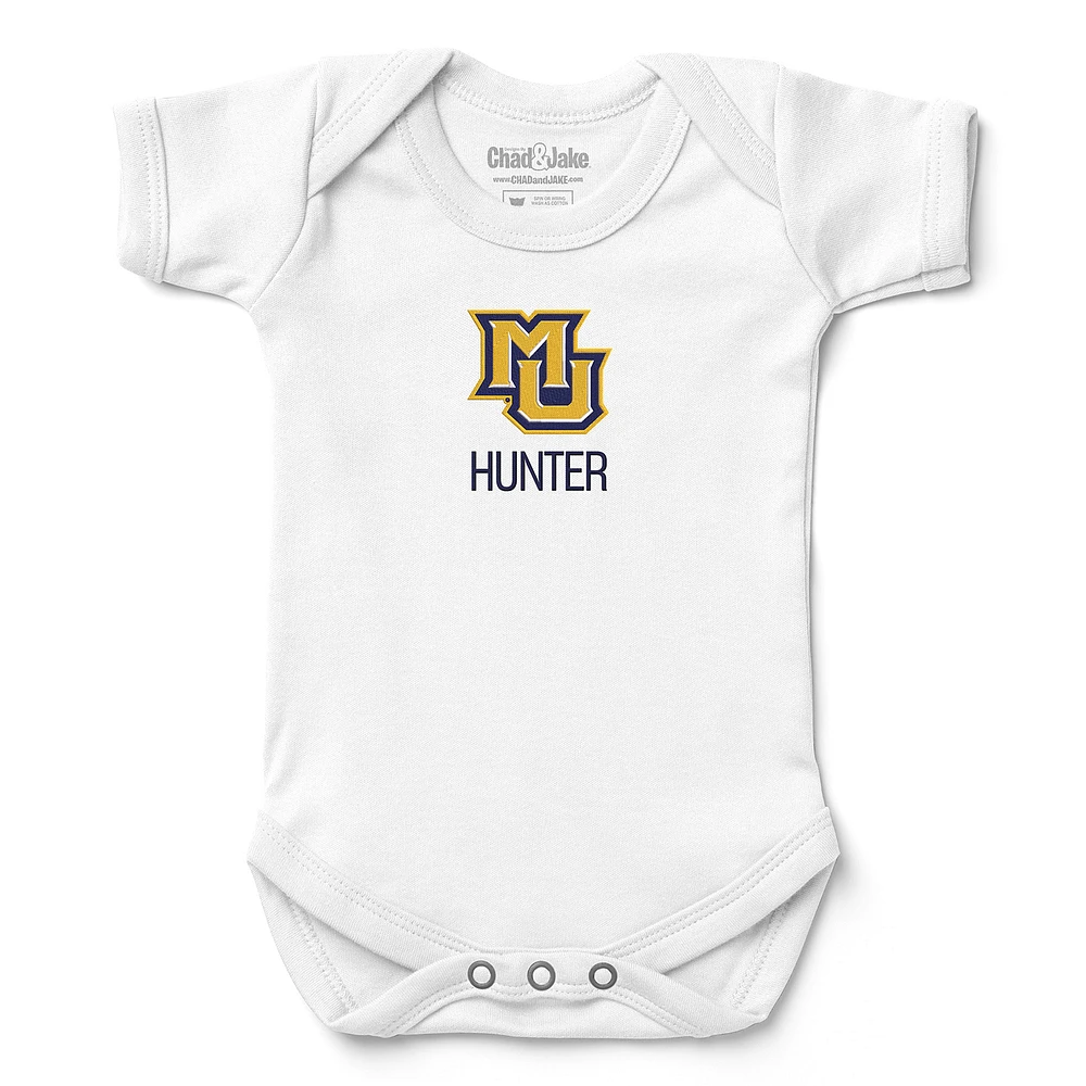 Newborn & Infant Chad Jake White Marquette Golden Eagles Personalized Team Logo Bodysuit