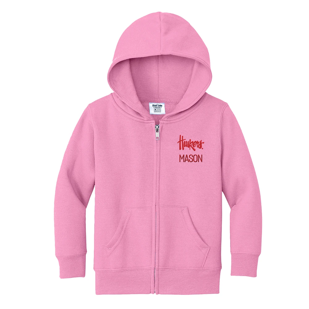 Toddler Chad & Jake Pink Nebraska Huskers Personalized Full-Zip Hoodie