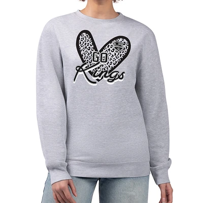 Women's G-III 4Her by Carl Banks Heather Gray Los Angeles Kings Animal Print Heart Fleece Pullover Sweatshirt