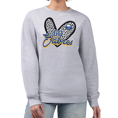 Women's G-III 4Her by Carl Banks Heather Gray Buffalo Sabres Animal Print Heart Fleece Pullover Sweatshirt