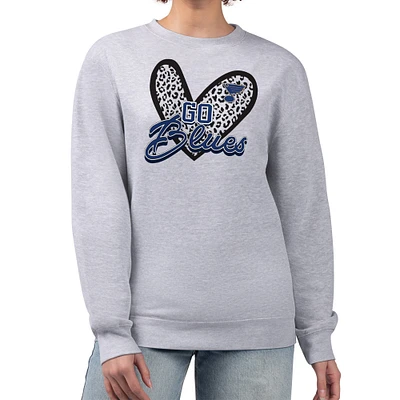 Women's G-III 4Her by Carl Banks Heather Gray St. Louis Blues Animal Print Heart Fleece Pullover Sweatshirt