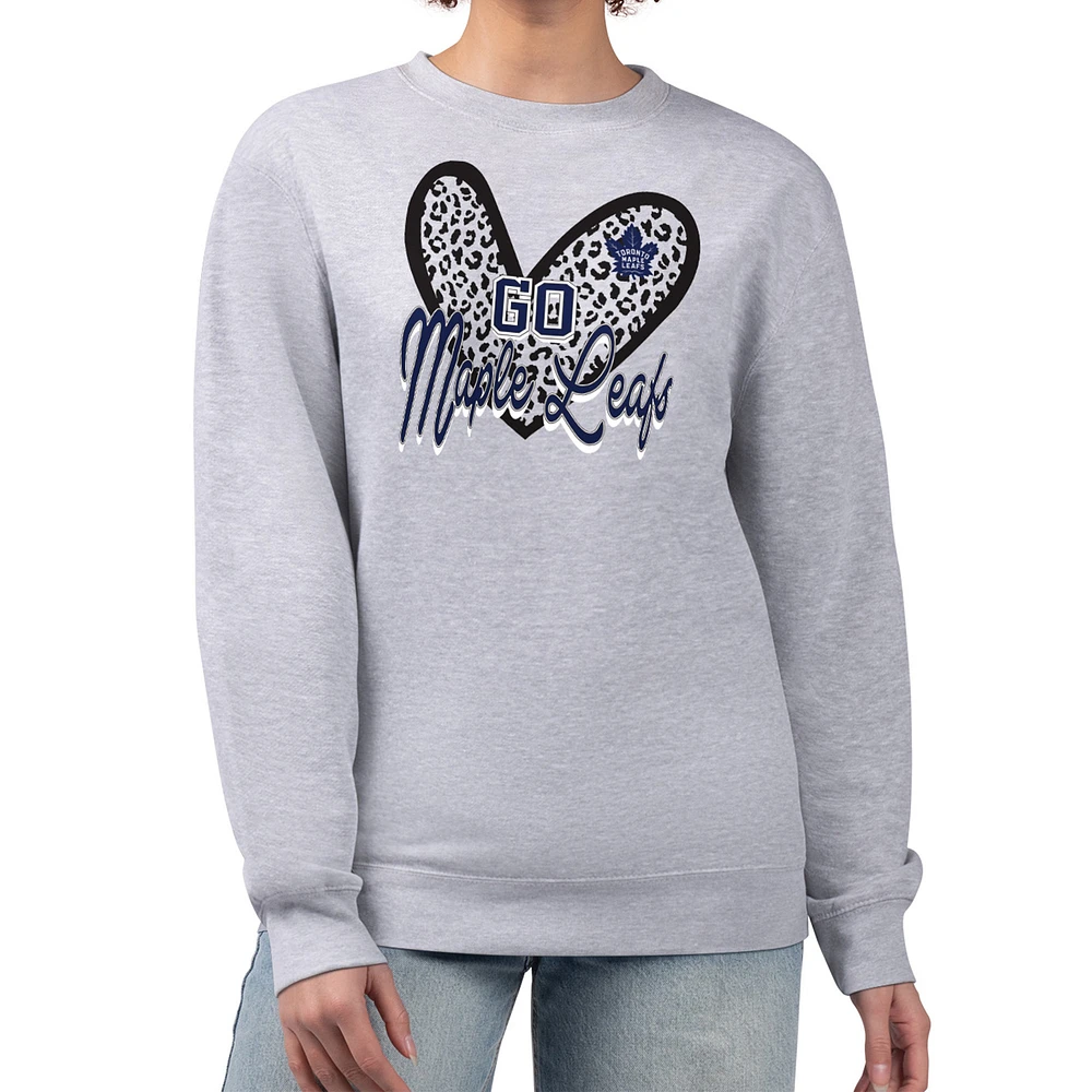 Women's G-III 4Her by Carl Banks Heather Gray Toronto Maple Leafs Animal Print Heart Fleece Pullover Sweatshirt