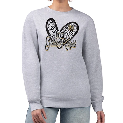 Women's G-III 4Her by Carl Banks Heather Gray Vegas Golden Knights Animal Print Heart Fleece Pullover Sweatshirt