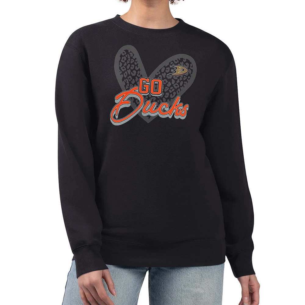 Women's G-III 4Her by Carl Banks Anaheim Ducks Animal Print Heart Fleece Pullover Sweatshirt