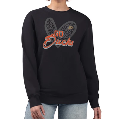 Women's G-III 4Her by Carl Banks Black Anaheim Ducks Animal Print Heart Fleece Pullover Sweatshirt