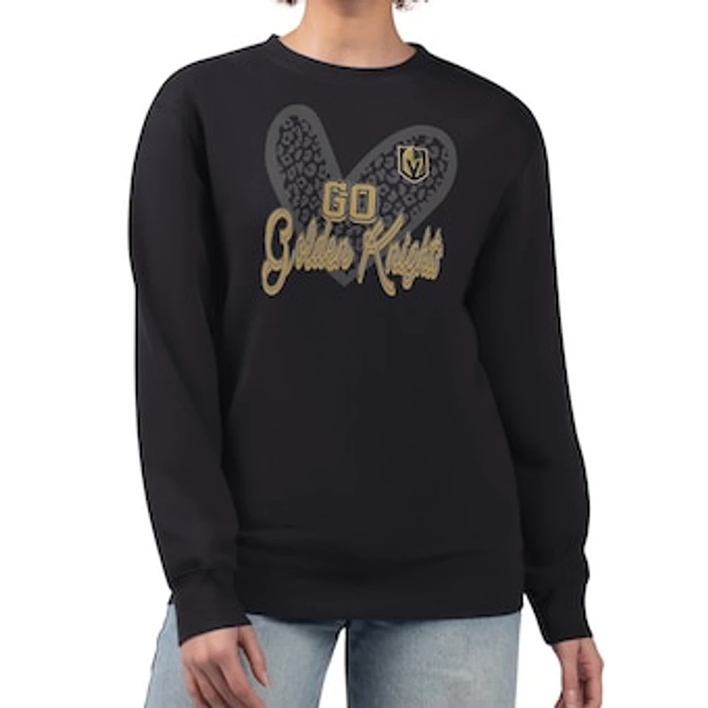 Women's G-III 4Her by Carl Banks Black Vegas Golden Knights Animal Print Heart Fleece Pullover Sweatshirt