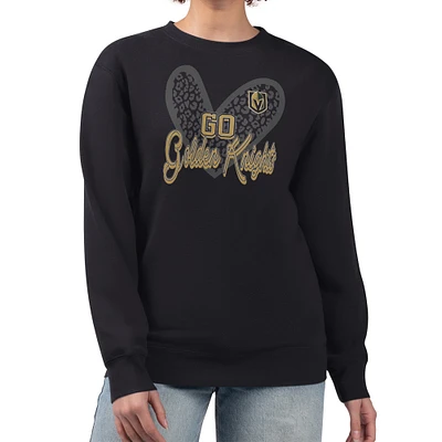 Women's G-III 4Her by Carl Banks Black Vegas Golden Knights Animal Print Heart Fleece Pullover Sweatshirt