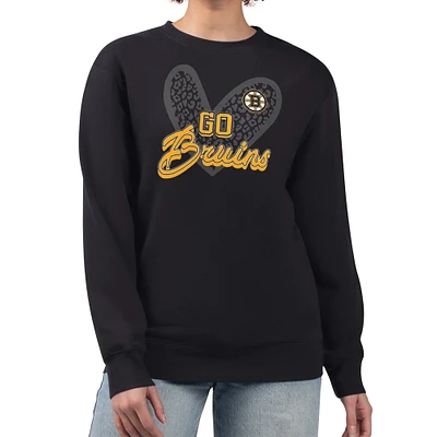 Women's G-III 4Her by Carl Banks Boston Bruins Animal Print Heart Fleece Pullover Sweatshirt