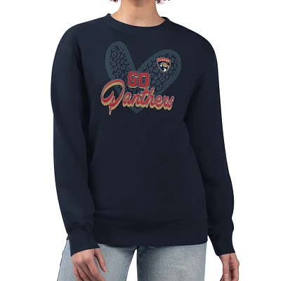Women's G-III 4Her by Carl Banks Navy Florida Panthers Animal Print Heart Fleece Pullover Sweatshirt
