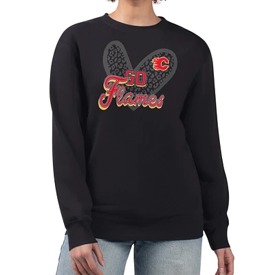 Women's G-III 4Her by Carl Banks Calgary Flames Animal Print Heart Fleece Pullover Sweatshirt