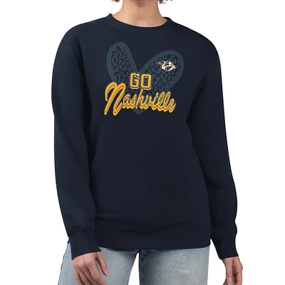 Women's G-III 4Her by Carl Banks Navy Nashville Predators Animal Print Heart Fleece Pullover Sweatshirt