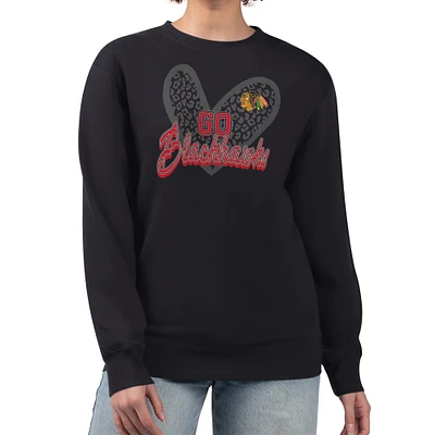 Women's G-III 4Her by Carl Banks Chicago Blackhawks Animal Print Heart Fleece Pullover Sweatshirt