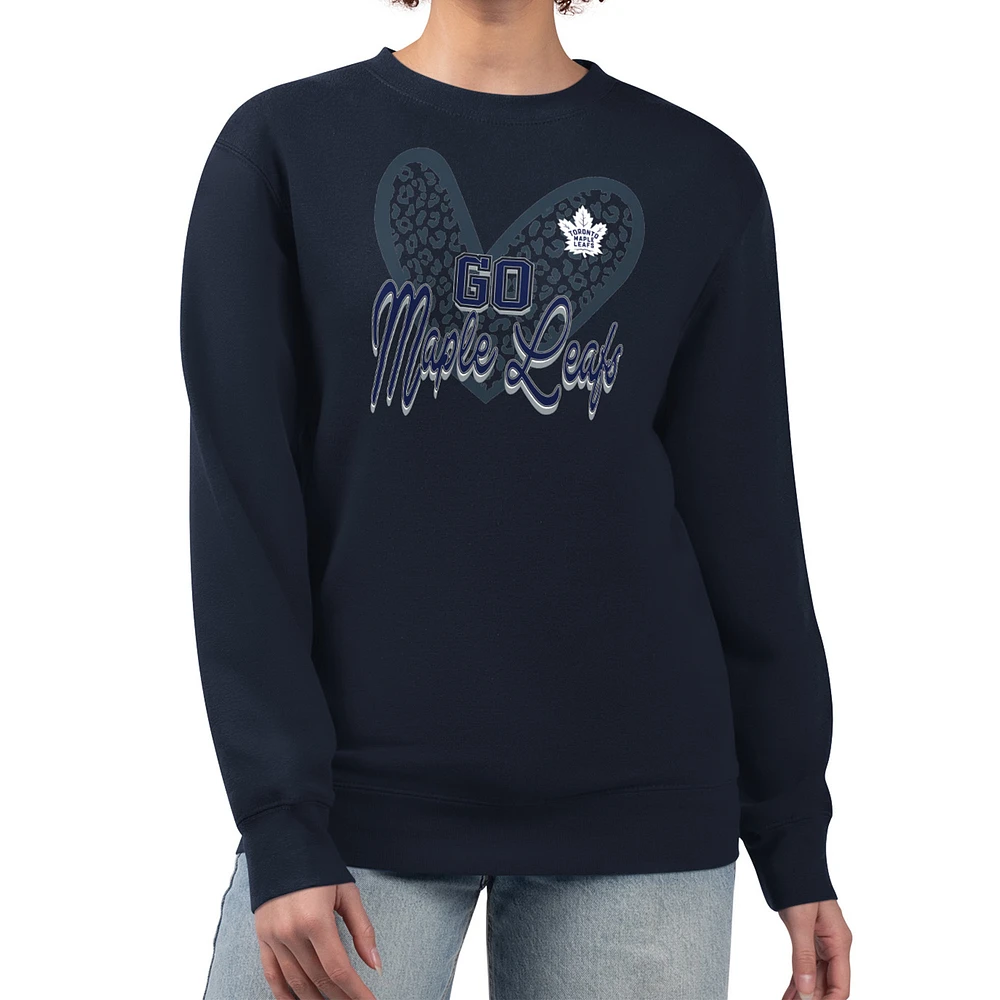 Women's G-III 4Her by Carl Banks Navy Toronto Maple Leafs Animal Print Heart Fleece Pullover Sweatshirt