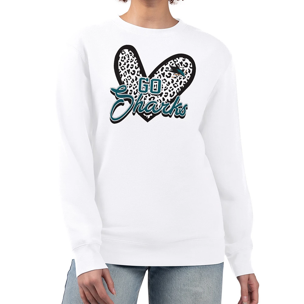 Women's G-III 4Her by Carl Banks White San Jose Sharks Animal Print Heart Fleece Pullover Sweatshirt