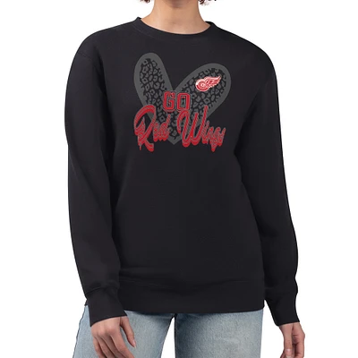 Women's G-III 4Her by Carl Banks Detroit Red Wings Animal Print Heart Fleece Pullover Sweatshirt