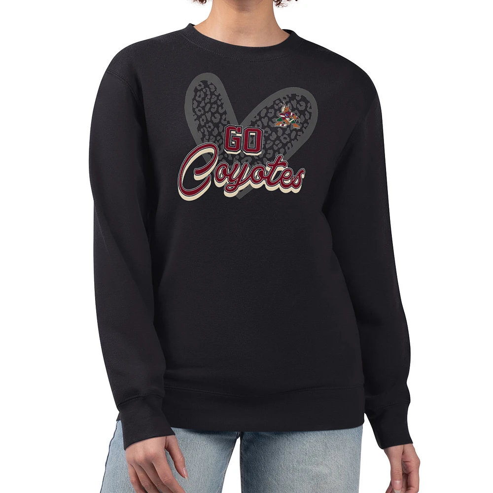 Women's G-III 4Her by Carl Banks Black Arizona Coyotes Animal Print Heart Fleece Pullover Sweatshirt